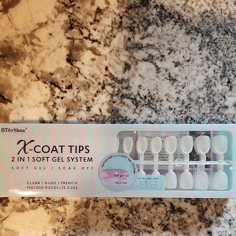 BTAartbox X-Coat Tips 2-in-1 Soft Gel Nail Tips - White/Nude